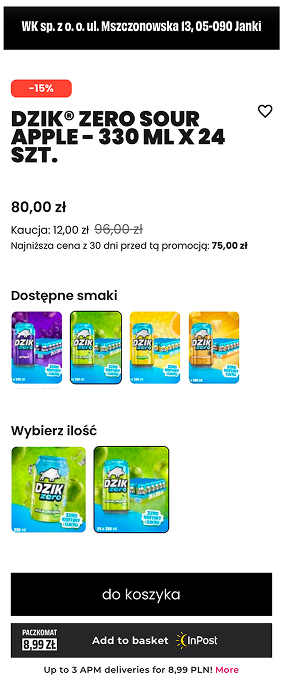 Karta produktu przed poprawą klarowności CTA